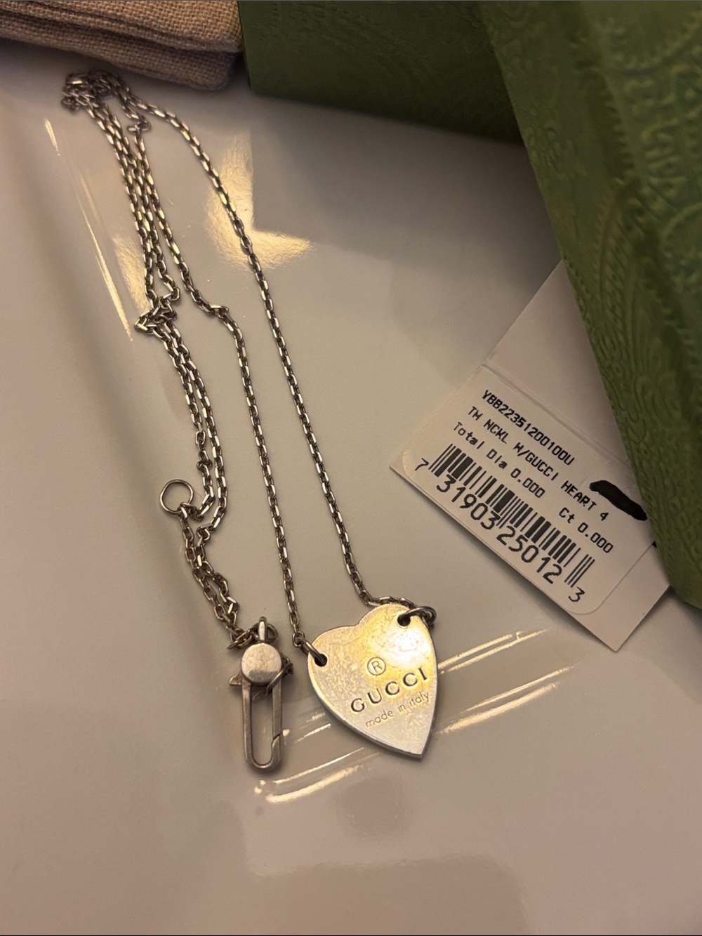 Gucci Silver Heart Necklace with Branded Pouch